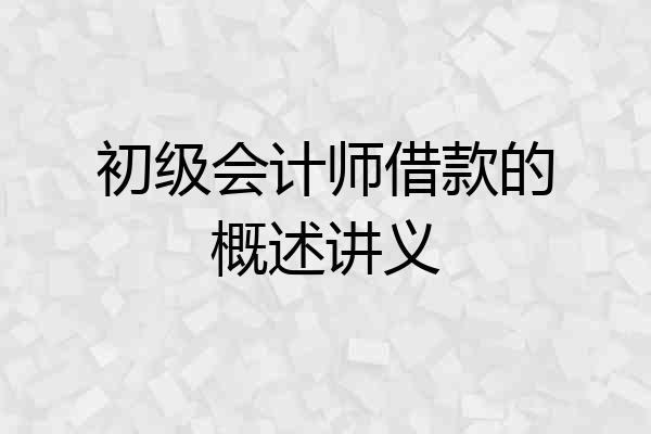初级会计师借款的概述讲义
