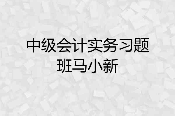 中级会计实务习题班马小新
