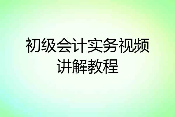 初级会计实务视频讲解教程
