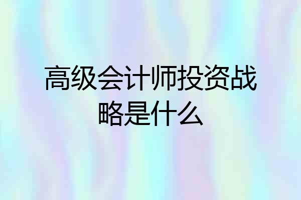 高级会计师投资战略是什么