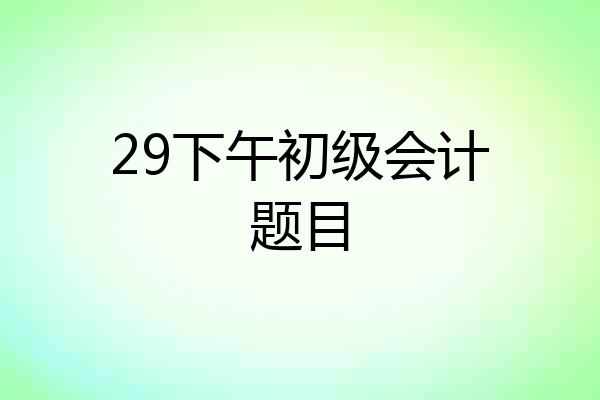 29下午初级会计题目