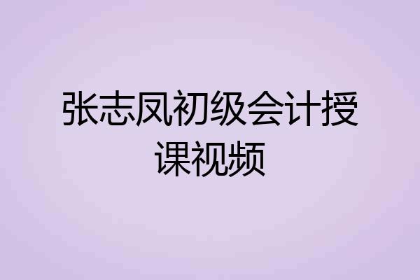 张志凤初级会计授课视频