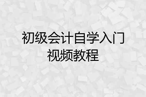 初级会计自学入门视频教程
