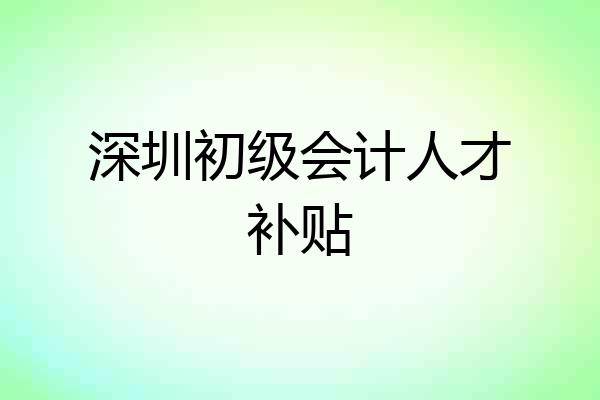 深圳初级会计人才补贴