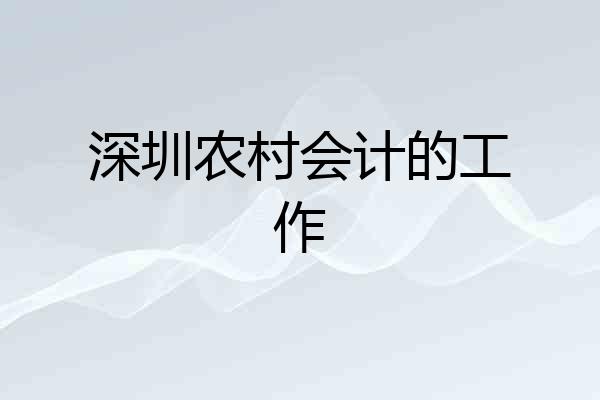 深圳农村会计的工作