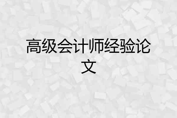 高级会计师经验论文