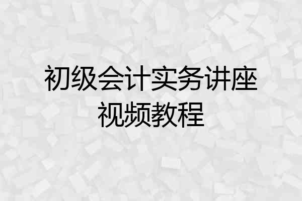 初级会计实务讲座视频教程