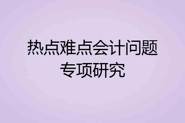 热点难点会计问题专项研究