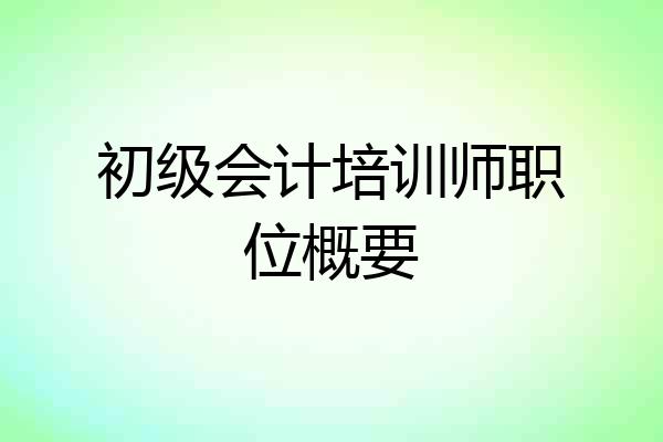 初级会计培训师职位概要