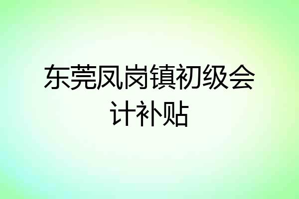 东莞凤岗镇初级会计补贴