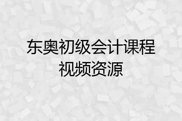 东奥初级会计课程视频资源