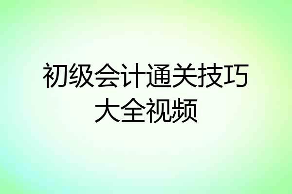 初级会计通关技巧大全视频