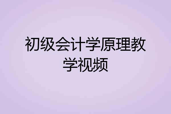 初级会计学原理教学视频