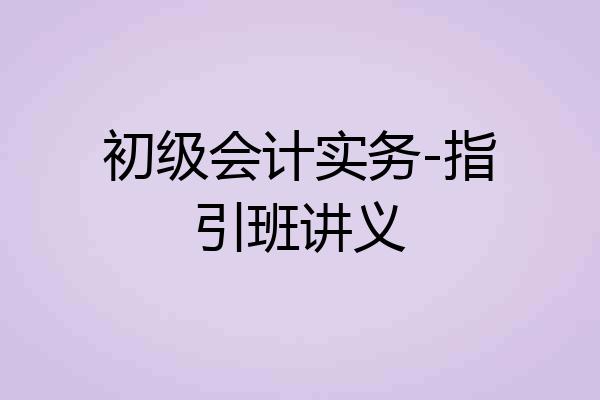 初级会计实务-指引班讲义
