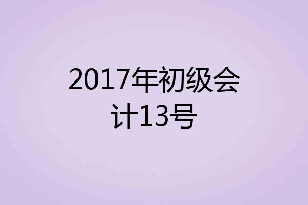 2017年初级会计13号