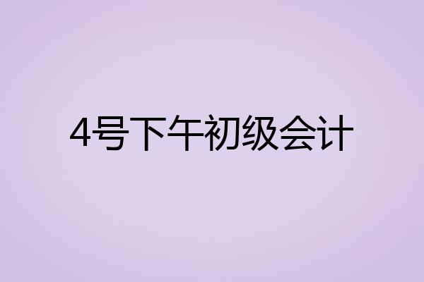 4号下午初级会计