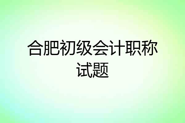 合肥初级会计职称试题