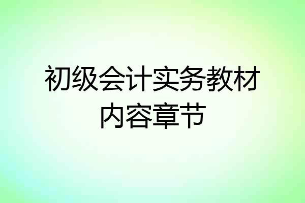 初级会计实务教材内容章节