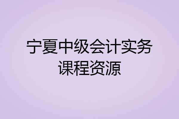 宁夏中级会计实务课程资源