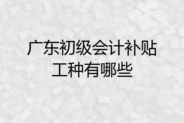 广东初级会计补贴工种有哪些