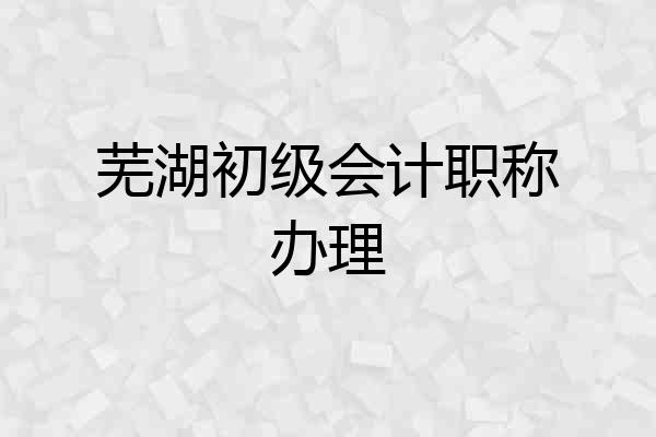 芜湖初级会计职称办理