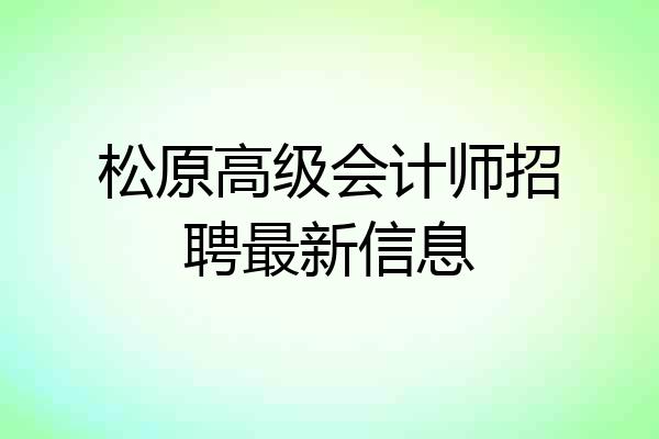 松原高级会计师招聘最新信息