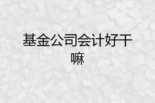 基金公司会计好干嘛