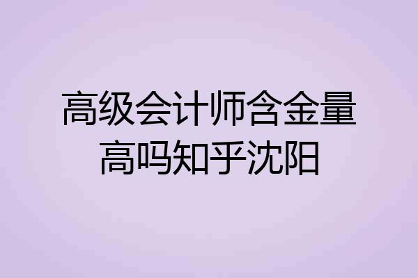 高级会计师含金量高吗知乎沈阳