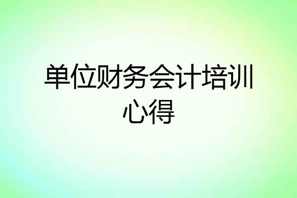 单位财务会计培训心得