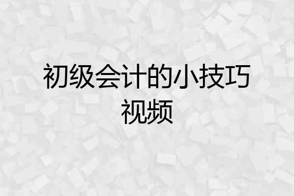初级会计的小技巧视频