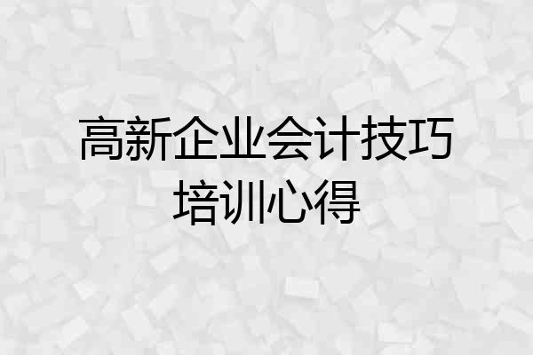 高新企业会计技巧培训心得