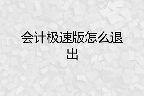 会计极速版怎么退出