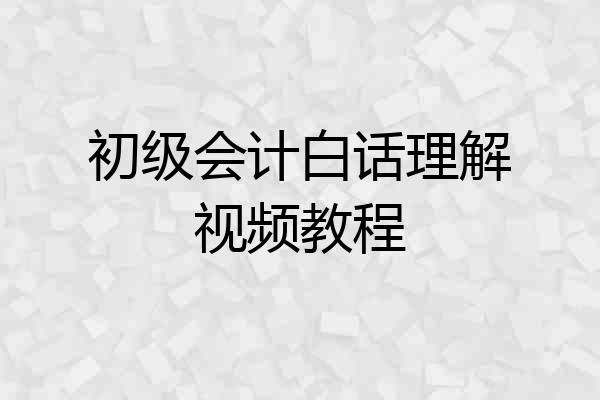 初级会计白话理解视频教程
