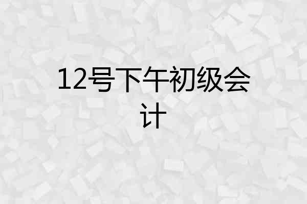 12号下午初级会计