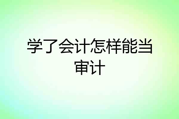 学了会计怎样能当审计