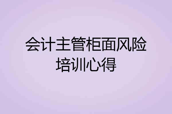 会计主管柜面风险培训心得