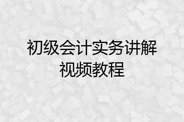 初级会计实务讲解视频教程