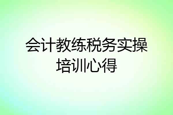 会计教练税务实操培训心得