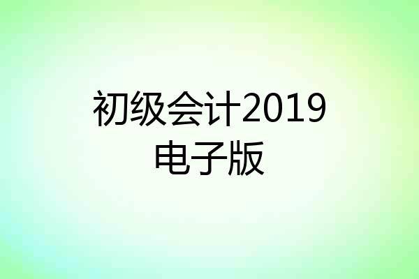 初级会计2019电子版