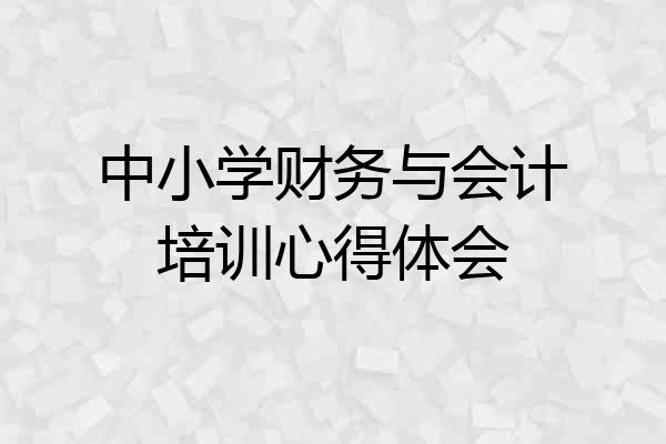中小学财务与会计培训心得体会