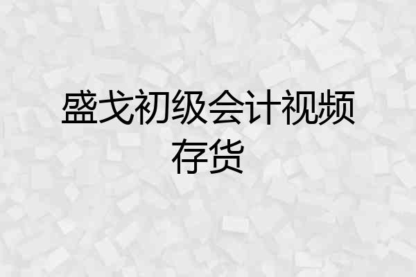 盛戈初级会计视频存货