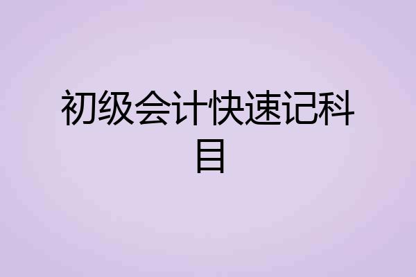初级会计快速记科目