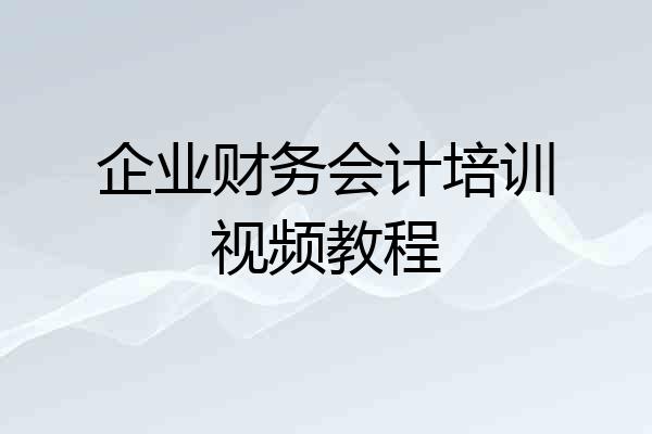 企业财务会计培训视频教程