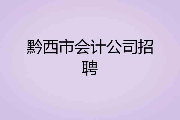 黔西市会计公司招聘