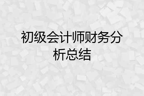 初级会计师财务分析总结