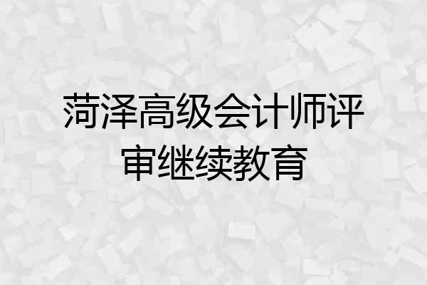 菏泽高级会计师评审继续教育