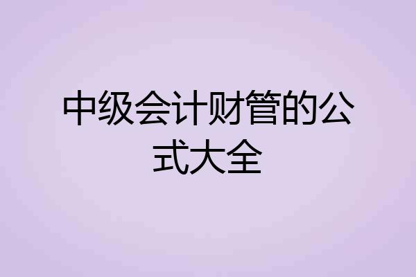 中级会计财管的公式大全