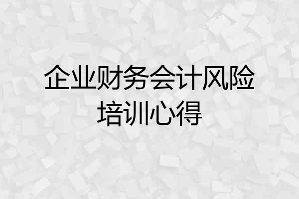 企业财务会计风险培训心得
