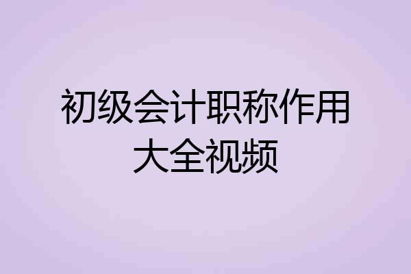 初级会计职称作用大全视频