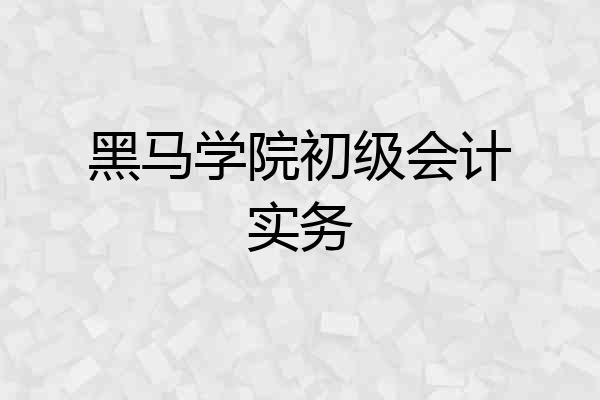 黑马学院初级会计实务